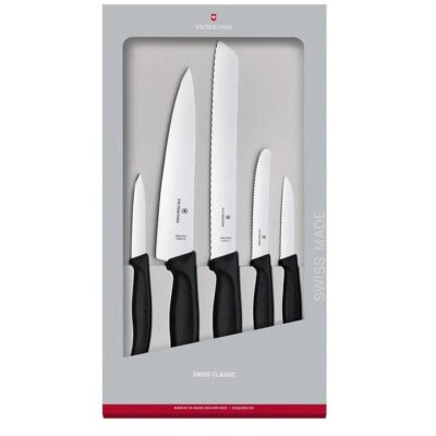 Swiss Classic Stainless Steel 5 Piece Kitchen Knife Set Size 40X22X25cm in Black by Victorinox