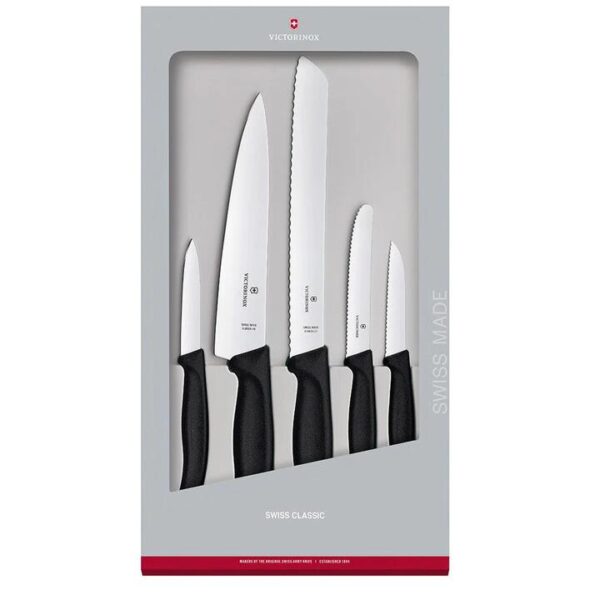 Swiss Classic Stainless Steel 5 Piece Kitchen Knife Set Size 40X22X25cm in Black by Victorinox