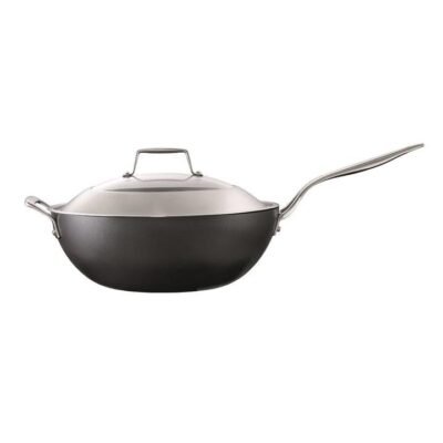 Diamond 9 Hard Anodised Aluminium Non-Stick Wok with Lid Size 32cm by Cuisine::pro