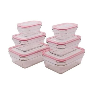 6 Piece Rectangular Ovensafe Food Container Set Size 60X40X17cm by Glasslock
