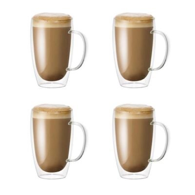 Barista Cafe Set of 4 Double Wall Handle Thermal Glass Tumblers 450ml Size 9.1X13.1X14.6cm by Baccarat