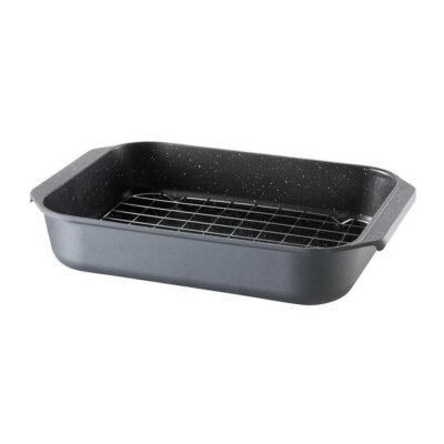 Granite Cast Aluminium Non Stick Roaster with Roasting Rack Size 34cm in Black by Baccarat-Black