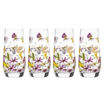 Ashdene Pressed Flowers Set Of 4 Glass Highball Tumblers