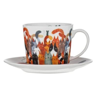 Quirky Cats Photobomb Cup & Saucer 280ml Size 15X15X7.5cm by Ashdene