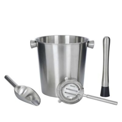 Davis & Waddell Brooklyn Stainless Steel Ice Bucket & 3 Piece Barware Set