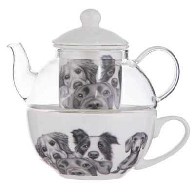 Ashdene Peeking Pups Glass Top Tea For One